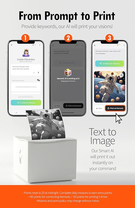 Nemonic AI | Label Printer | Sticky Note | Compatible with CHATGPT | Inkless Bluetooth Thermal Label Printer for Small Business | Portable Wireless