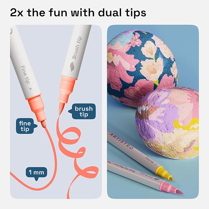 ARTISTRO 24 Pastel Dual-Tip Acrylic Paint Markers - Brush + Fine Tip Combo - Multi-Surface Paint Pens in Soft Colors