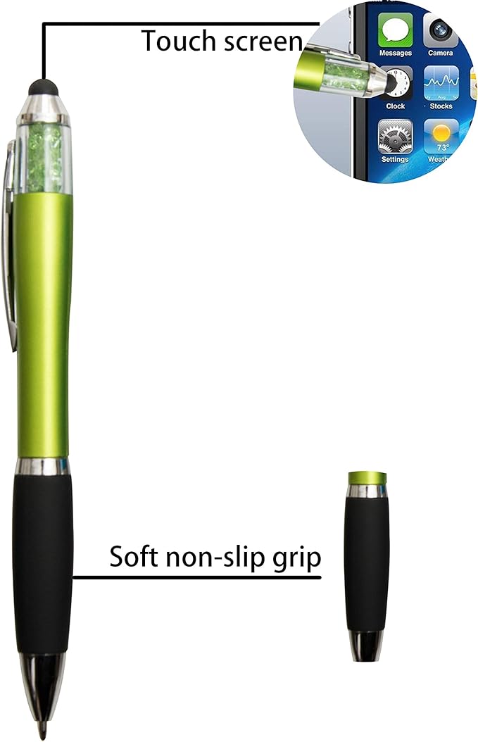 MiSiBao Stylus Pens for Touch Screens, Medium Point Pens with Crystals for Women and Kids Black Ink Pen with Stylus Ballpoint Pens with Comfort Grip for The Ipad (Style-5 Count+3 Refills)