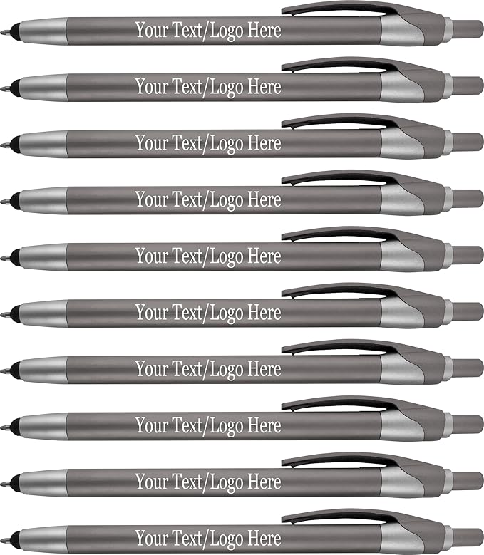 Personalized Pens in BLUE INK With your Custom Logo or Text Pens-Pack of 450- for Marketing, Parties, and Events, 2 in 1 Capacitive Stylus & Ballpoint Pen Compatible With Touchscreen Devices, Grey