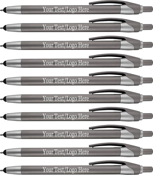Personalized Pens in BLUE INK With your Custom Logo or Text Pens-Pack of 450- for Marketing, Parties, and Events, 2 in 1 Capacitive Stylus & Ballpoint Pen Compatible With Touchscreen Devices, Grey