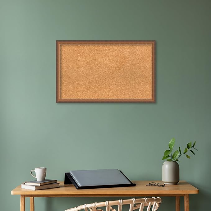Amanti Art Natural Cork Board for Wall, 20x32 Vision Board with Bronze Frame, Medium Corkboard Office Decor for Home Organization, Modern Corkboard Pinboard to Display Items for Home Organization in