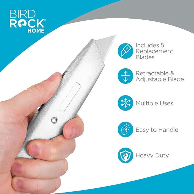 INTERNET'S BEST Premium Utility Knife Set | Retractable Box Cutter with Metal Handle | Heavy-Duty Cutting for Cardboard, Carpet, Plastic | Retractable Blade | Includes 2 Razor Knives & Extra Blades