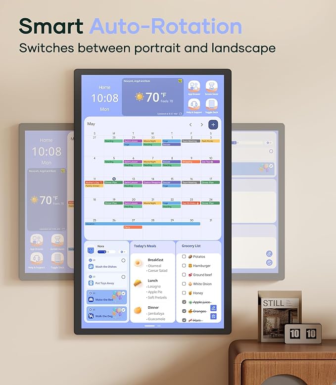 Digital Calendar+ 2: 32 Inch Wall Touch Screen Chore Chart Customize Dashboard Smart Electronic Calendar for Family Schedules Meal Planner Supports All Google Play Apps Wall Mount Black