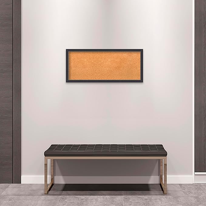 Amanti Art Natural Cork Board for Wall, 14x32 Vision Board with Black Wood Frame, Medium Corkboard Office Decor for Home Organization, Traditional Corkboard Pinboard to display items for home