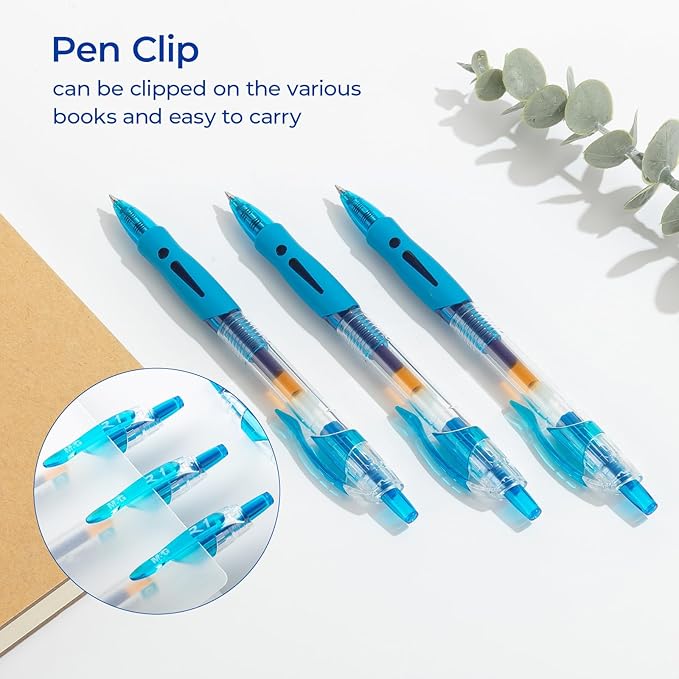 M&G 12Pcs Gel Pens, 0.5mm Blue Ink Gel Pens Fine Point, Quick Dry Gel Ink Pens Bulk Smooth Writing with Soft Anti-Slip Grip Retractable Design for Journaling Coloring Office Supplies School Women Men