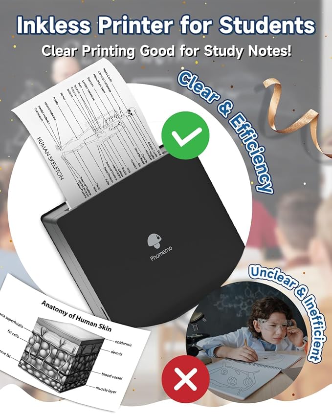 Phomemo Sticker Printer- Mini Thermal Sticker Printer Machine, Small Pocket Label Maker Instant Print for DIY Creation, Study Notes, Photos, Portable Inkless Photo Maker for Kids/Students, Black