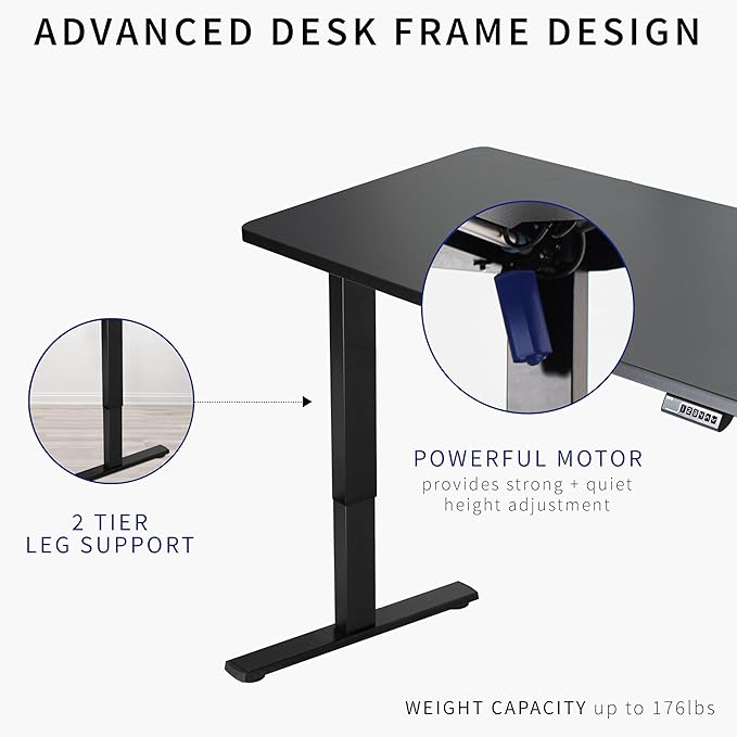 VIVO Electric 60 x 24 in Standing Desk, Memory Height Adjustment, 1B Series, One-Piece Black Top, White Frame, DESK-KIT-1W6B