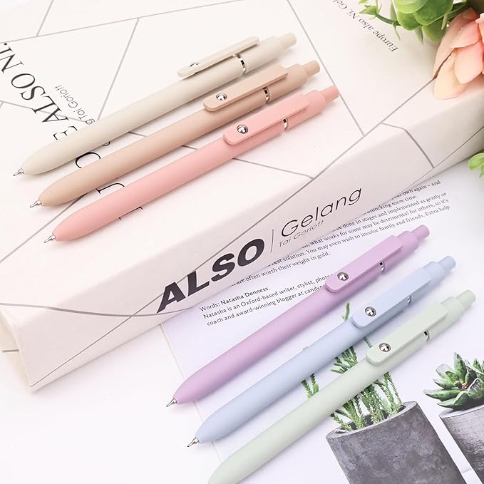 Gel Pens,6Pcs 0.5mm Fine Point Black Ink Pens With Smooth Writing,Quick Dry Pens For Journaling,Cute Nice Aesthetic Pen,Office School Supplies for Women Men Student(Macaron)