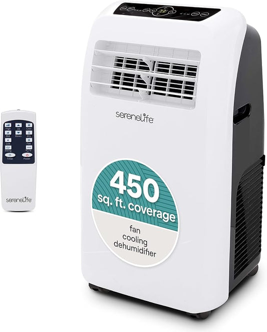 SereneLife SLPAC12.5 SLPAC 3-in-1 Portable Air Conditioner with Built-in Dehumidifier Function,Fan Mode, Remote Control, Complete Window Mount Exhaust Kit, 12,000 BTU, White