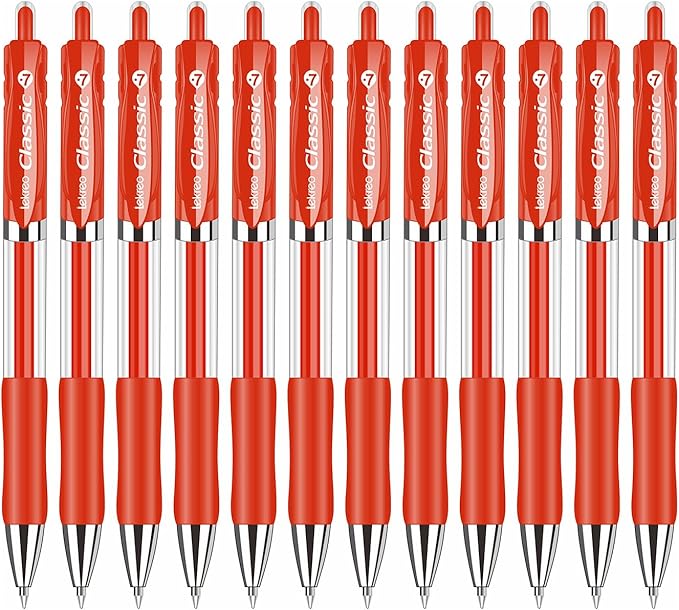 Classic Retractable Gel Roller Pens, 0.7mm Fine Point, Red Ink (Red - 12 Packs)