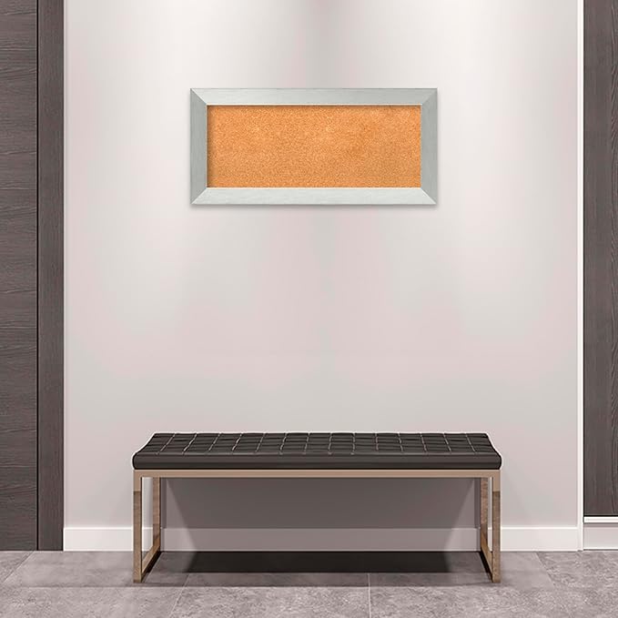 Amanti Art Natural Cork Board for Wall, 16x34 Vision Board with Silver Wood Frame, Medium Corkboard Office Decor for Home Organization, Modern Corkboard Pinboard to Display Items for Home