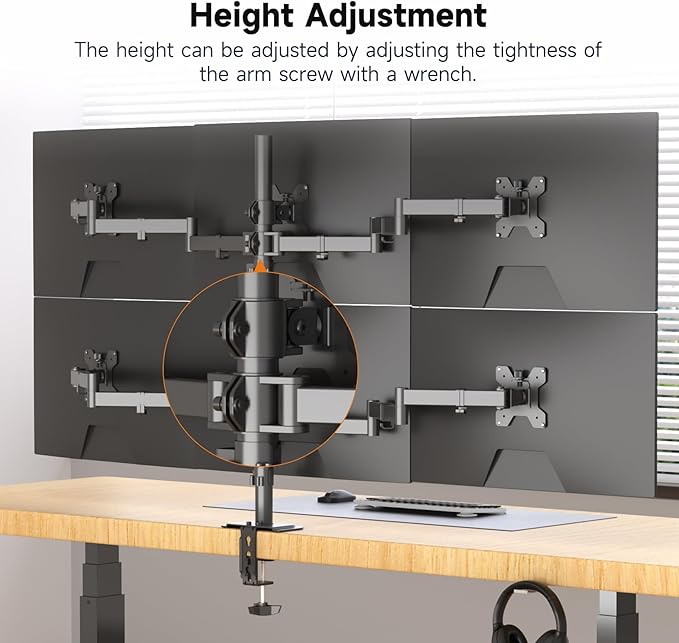 Suptek Hex LED LCD Monitor Stand up Desk Mount Extra Tall 31.5 inch Pole Heavy Duty Fully Adjustable Stand for 6 / Six Screens up to 27 inch (MD68126)