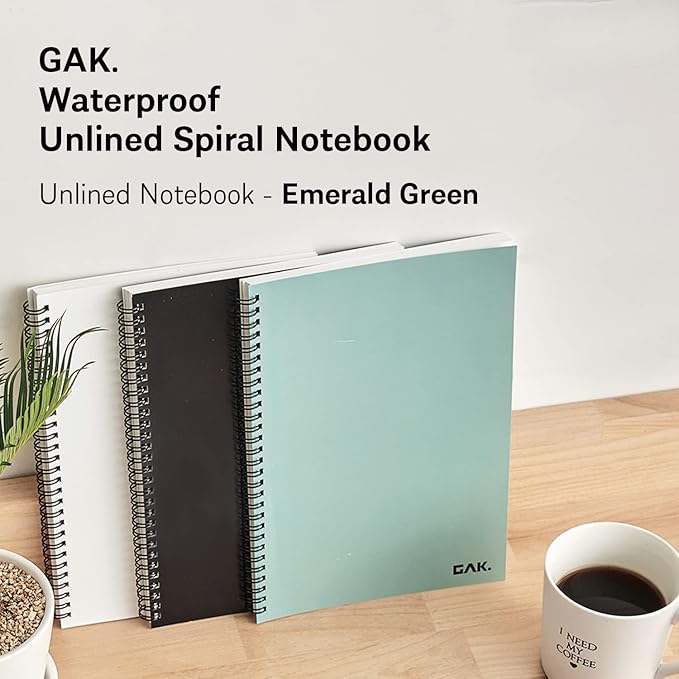 GAK. Stone Paper Notebook | No Lines Spiral Notebook Waterproof Sheet Aesthetic Journal for Note Taking | Notebooks for Work & Aesthetic School Supplies | Medium Size, Green (5.8”x8.3”, 50 sheets)