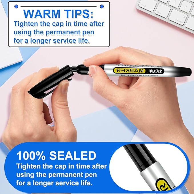 SFAIH 100 Black Permanent Markers Bulk -1s Quick Dry, Waterproof, Non-Fading, Durable, Fine Point Permanent Pens for Plastic Glass Metal Wood Paper, Office Supplies, Classroom Kitchen, Cargo Marking