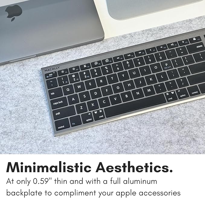Macally Wireless Bluetooth Keyboard for Mac - Compatible Apple Keyboard or MacBook Pro/Air, iMac - Multi-Device, Up to 3 Devices with 110 Keys, 20 Shortcuts, Numeric Keypad, and Rechargeable