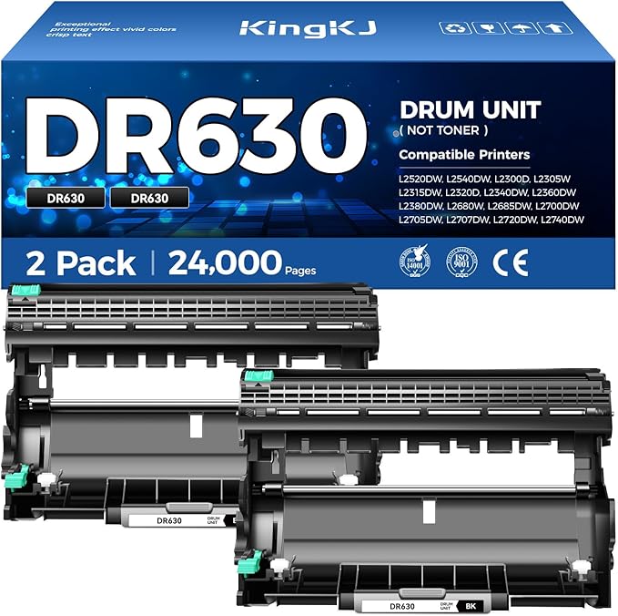 DR630 Drum Unit (Not Toner) Replacement Compatible for Brother DR-630 Imaging Drum HL-L2380DW HL-L2320D HL-L2340DW DCP-L2540DW MFC-L2700DW MFC-L2720DW HL-L2300D HL-L2360DW MFC-L2740DW Printer 2-Pack