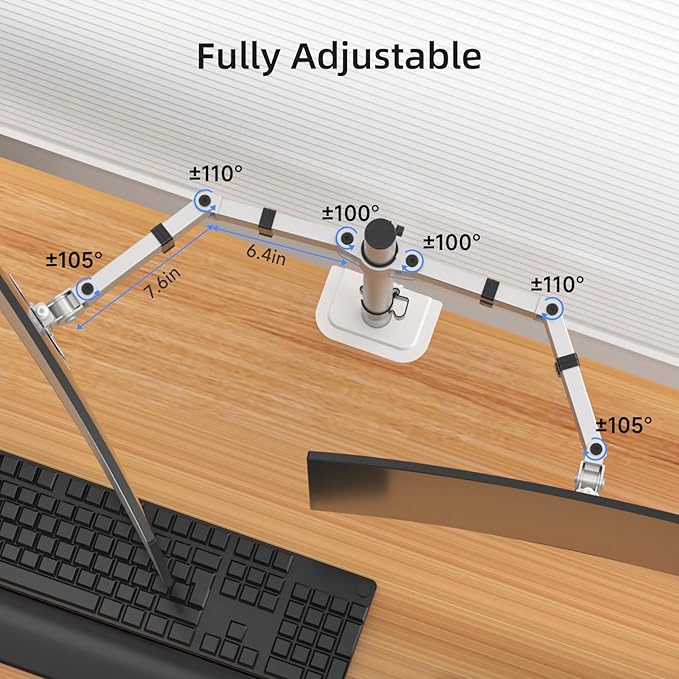 Suptek Dual Monitor Desk Mount, Adjustable Dual Monitor Arm for 2 Monitor Screens up to 38 inch, Extra Tall 15.75" Pole Monitor Stand for Desk, Holds up to 22 lbs,Silver(MD9442MS)
