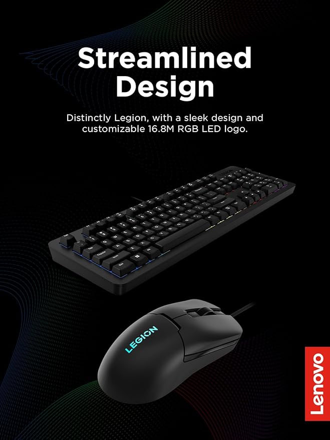 Lenovo Legion KM310 RGB Wired Gaming Keyboard & Mouse Combo - K310 Keyboard w/Silent Operation & Compact Water-Resistant Design - M300S Mouse with 8000 Adjustable DPI, 220 IPS, 6 Programmable Buttons