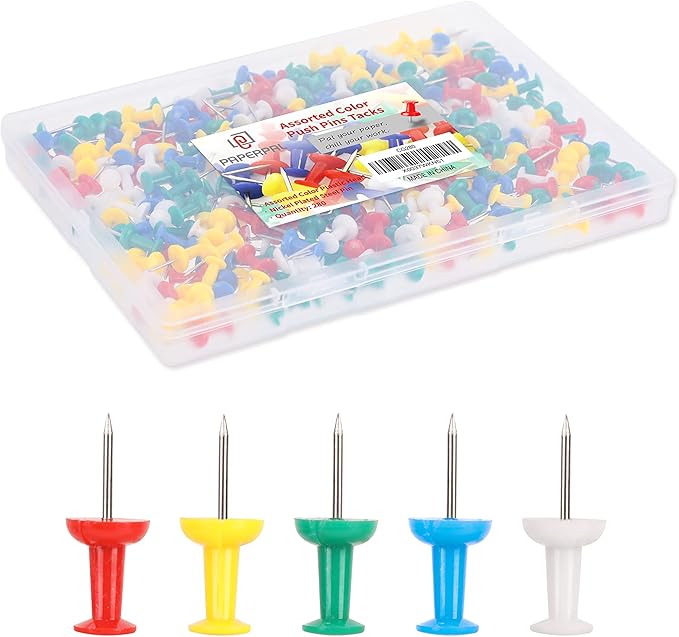 PAPERPAL 280 Assorted Color Push Pins for Cork Board, Colorful Thumb Tacks for Wall Hangings, Pushpins for Office School & Personal Use, Standard Size Push Pin Tacks