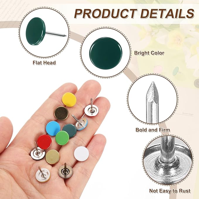 uxcell 100Pcs Upholstery Tacks, 11mmx17mm Flat Head Thumb Tack Decorative Furniture Nails Push Pins for Furniture Sofa Headboards, Green
