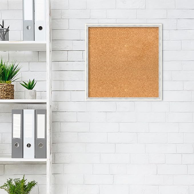 Amanti Art Natural Cork Board for Wall, 19x19 Vision Board with White Frame, Small Corkboard Office Decor for Home Organization, Modern Corkboard Pinboard to Display Items for Home Organization in