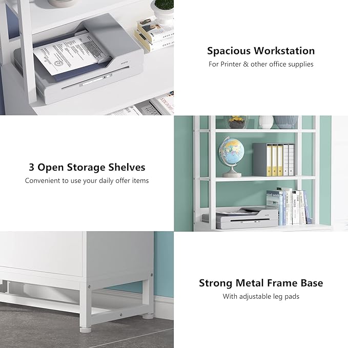 Tribesigns 2 Drawer Vertical File Cabinet with Lock & Bookshelf, Letter Size Large Modern Filing Cabinet Printer Stand with Open Storage Shelves for Home Office, White