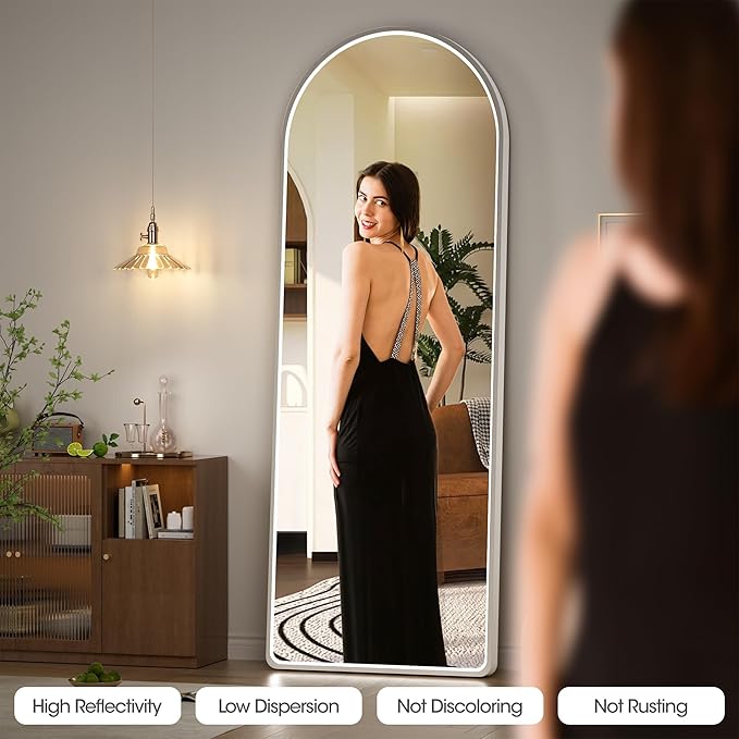 Hasipu 65" X 24" Full Length Mirror with Lights, White Frame Arch Led Mirror Full Length and 3 Colors Temperatures & Brightness Adjustable,Light Up Mirror Full Body for Bedroom Cloakroom Living Room