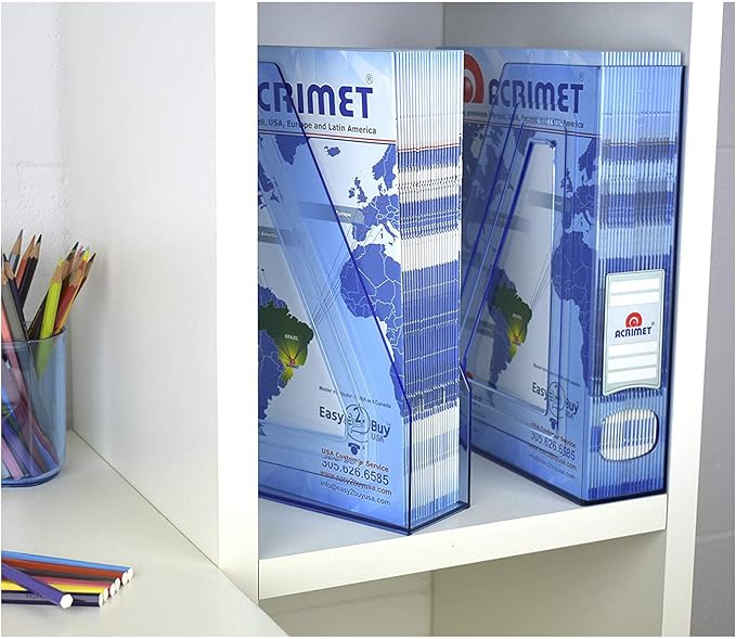 Acrimet Magazine File Holder, Durable Rack, Space-Saving Organizer (Plastic) (Clear Blue Color) (2 pack)