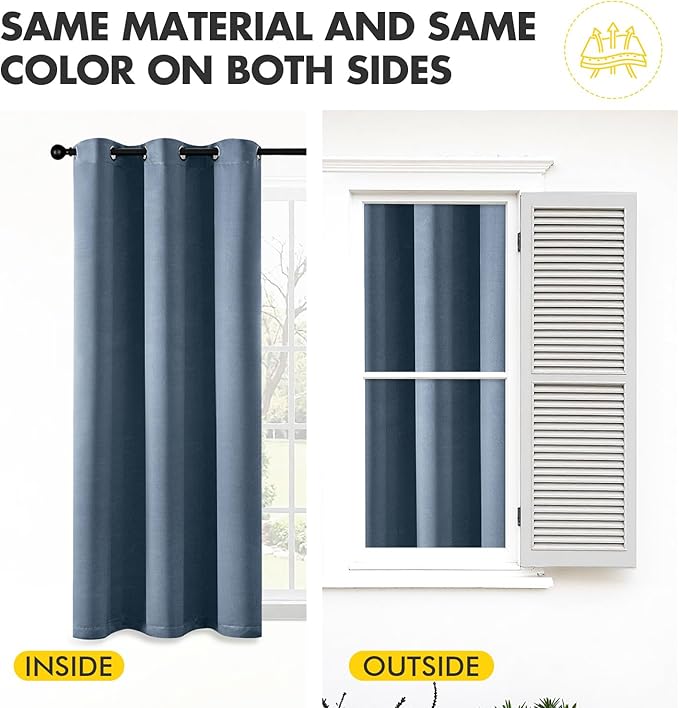 MIULEE Stone Blue Blackout Curtains - Thermal Insulated Bedroom Curtains Room Darkening Drapes for Living Room Kitchen Grommet Top Light Blocking Window Treatment, 40 x 54 Inches Long, 2 Panels