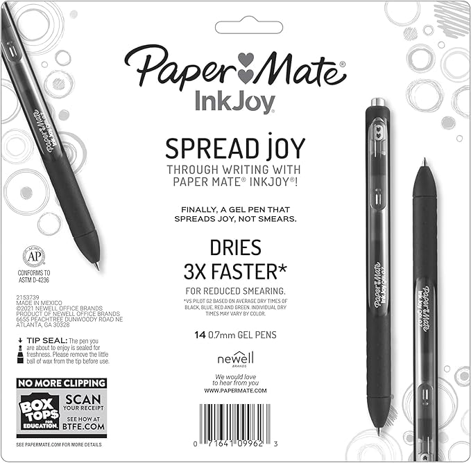 Paper Mate InkJoy Gel Pens, Berry Ink, Medium Point (0.7mm), 10 Count, Bundle with Plastic Reusable Pouch