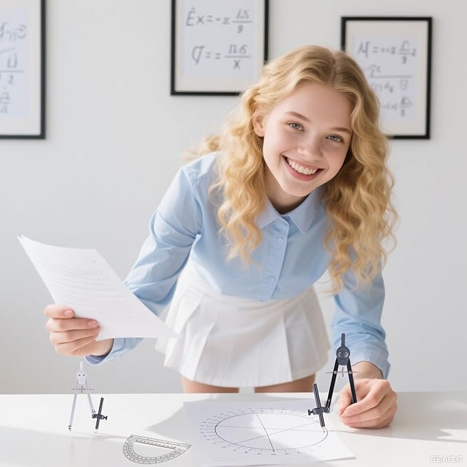 Professional Compass for Geometry Set, Metal Compass with Wheel and Lock for Geometry, Drawing Compass Tool, Circle Drafting Tool, and 6 Inch Math Protractors 180 Degree (Black)