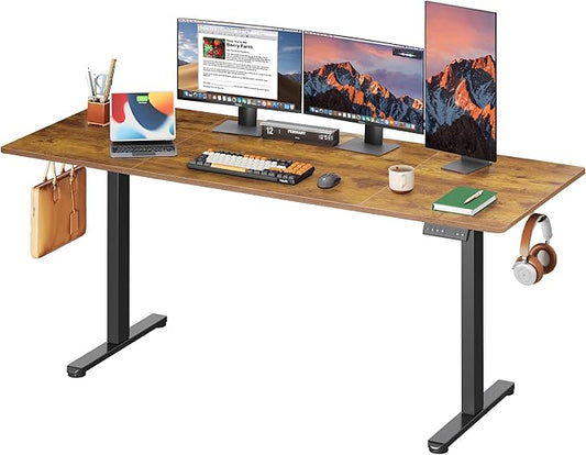 DEVAISE 71 Inch Electric Standing Desk, 3 Adjustable Height Stand up Desk for Home Office, Ergonomic Sit to Stand Desk with LED Touchscreen, Hook, 3 Memory Preset Computer Desk (Rustic Brown)