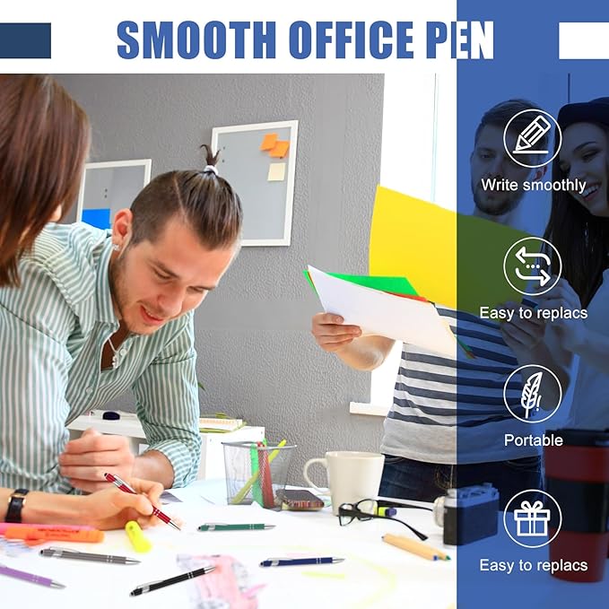 Leinuosen 48 Pcs Ballpoint Pen with Stylus Tip 1.0 mm/ 0.04 Inch Black Ink Metal Stylus Pen for Touch Screens 2 in 1 Stylus Ballpoint