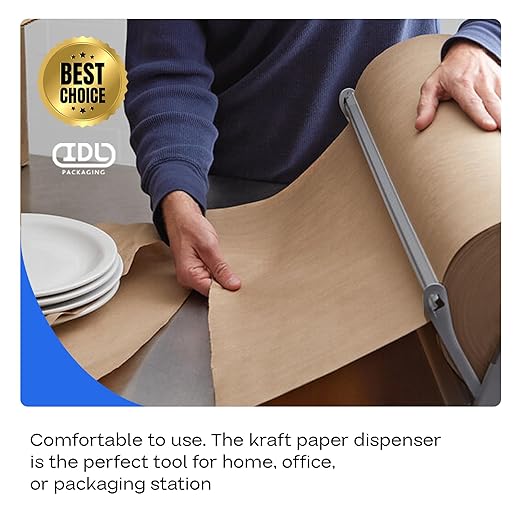 IDL Packaging 36" Kraft Paper Roll Dispenser & Cutter for Rolls up to 36" Wide and 9" in Diameter – Tabletop Reinforced Steel Paper Holder with a Cutter – for Kraft and Butcher Paper