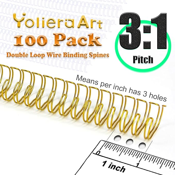100 Pack Double Loop Wire Binding Spines, YolieraArt Wire Binding Spines, 5/16 Inch Binding Wire for Letter Size (40 Sheet Capacity), 100P, 3:1 Pitch, Black)