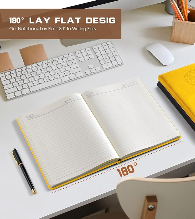 Lined Journal Notebook for Women Men,256 Pages A4 Large Hardcover Leather Journals for Writing,Travel,Business,Work,School,College Ruled Notebooks for Note Taking,Diary Notepad 8.6"×11"(Yellow)