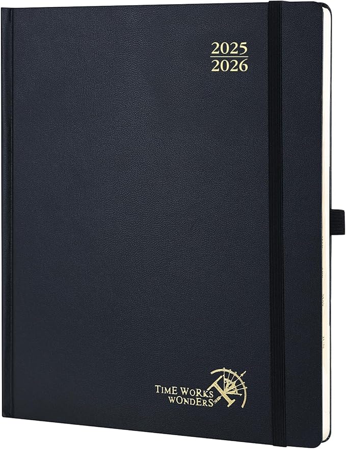 POPRUN Planner 2025-2026, (Large 8.5'' x 10.5'' Hard Cover) Academic Calendar (July 25-June 26) Daily Weekly and Monthly Appointment Book with Hourly Time Slots, Monthly Tabs, 100 GSM - Black