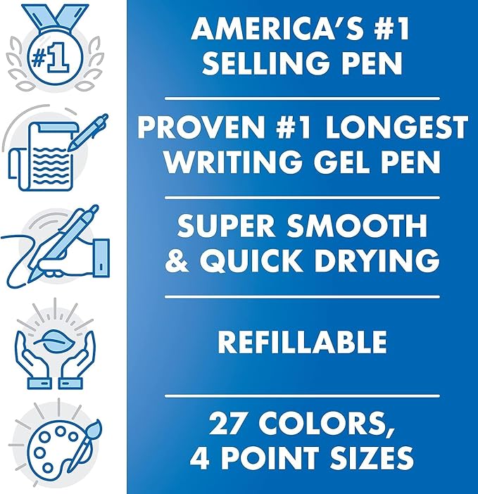 G2 Retractable Premium Gel Ink Roller Ball Pens Extra Fine Point (.5mm) Black/Blue Ink 8 pack; Refillable & Premium Comfort Grip Bundle with Plastic Reusable Pouch