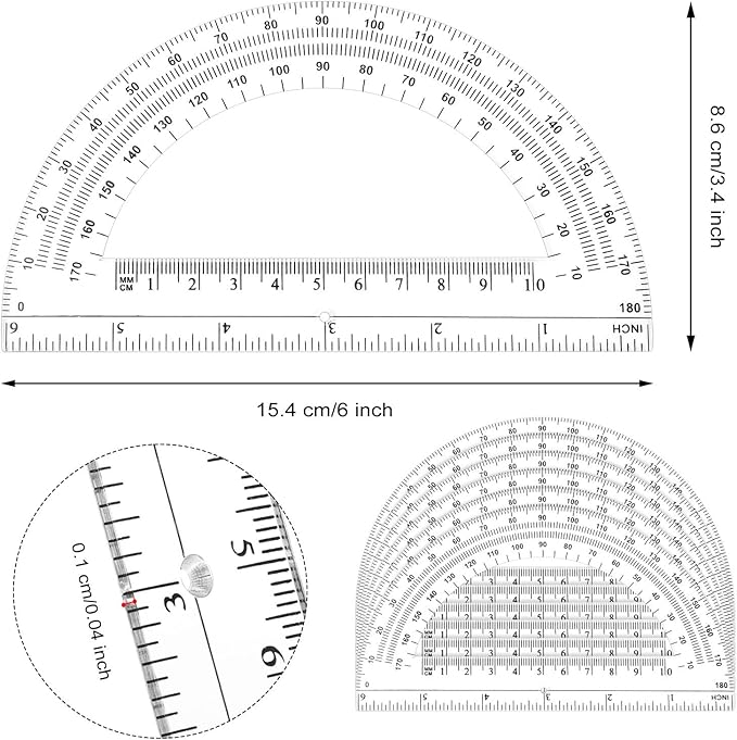 Zonon 100 Pieces Plastic Protractors Bulk Classroom Clear Math Protractors 180 Degrees 6 Inch for Geometry Student, Angle Measurement, Students Back to School Supplies Office Supplies