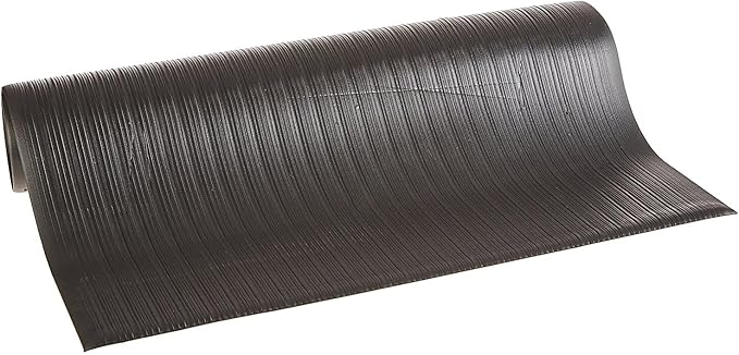AFRB38-3x5BLKBEV Anti Fatigue Floor Mat (Made in USA), 3 Feet Wide x 5 Feet Long x 3/8 Inches Thick, Ribbed Pattern Top, Black, Bevelled on All Four Sides, RoHS and REACH Compliant