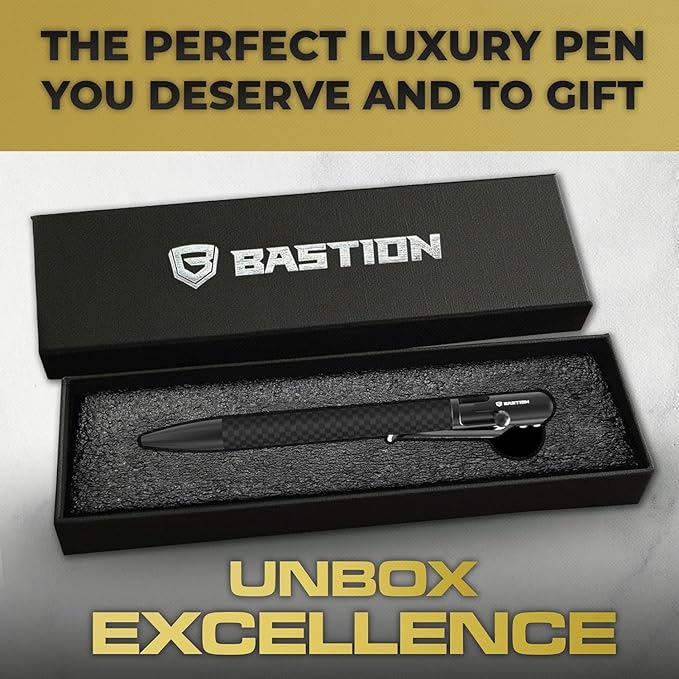 BASTION® Luxury Slim Bolt Action Pen, Lightweight Aluminum EDC Pen with Fine Tip, Professional Ballpoint Pen for School and Work - Black