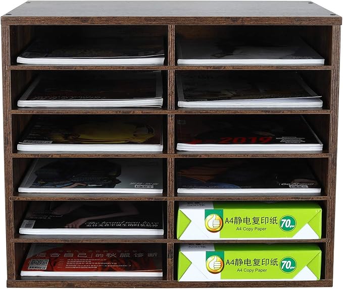 EasyPAG Mail Organizer Countertop, Wood Literature Organizer, Student Classroom Mailbox for School, Desktop Paper Sorter for Office Home, 12 Compartments, Archaize