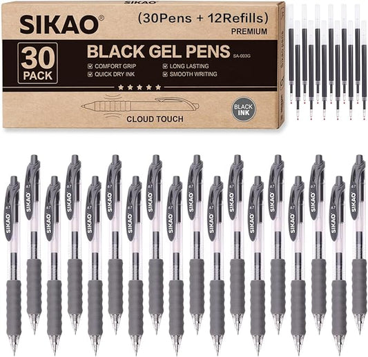 Gray Gel Pens Bulk 30 Pack Gray Pens Fine Point Smooth Writing No Smudge, CLOUD TOUCH Grip 0.7mm Black Gel Ink, Retractable Rollerball Pens for Server Office School, Lapiceros (GRAY)
