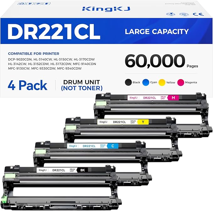 DR221CL Drum Unit (Not Toner)4-Pack Black Cyan Yellow Magent Compatible for Brother DR-221CL Imaging Drum for MFC-9130CW HL-3170CDW MFC-9340CDW HL-3140CW 3150CW MFC-9330CDW 9140CDN DCP-9020CDN Printer