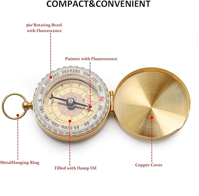 Camping Survival Compass Metal Compass Kids Compass for Hiking Camping Hunting Outdoor Military Navigation Tool
