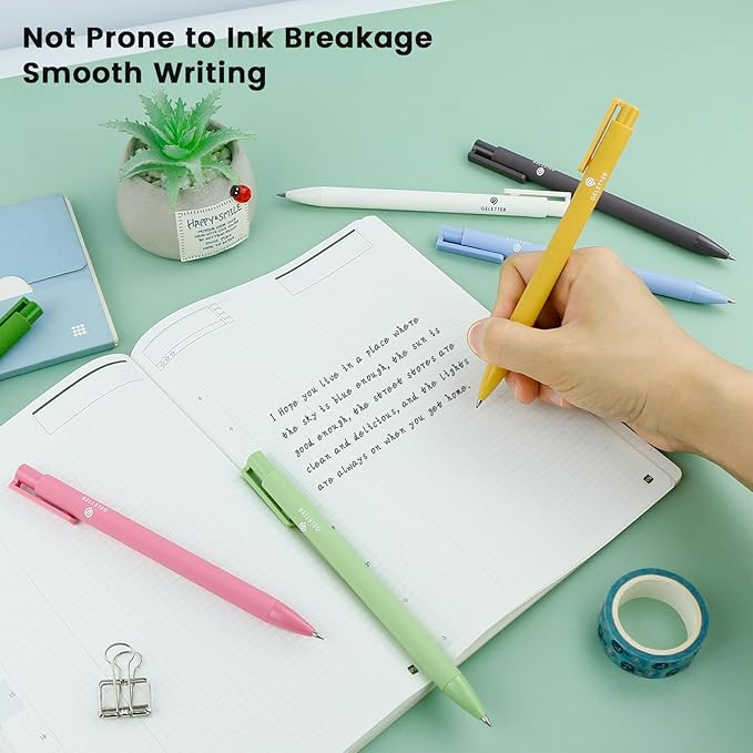 Gel Pens, 7Pcs 0.5mm Black Fine Point Pens, Retractable Built-in Sturdy Clip, Quick-Dry Ink, Ideal Gift for Journaling and Note-Taking Enthusiasts, Free Sticky Notes (Macaron)