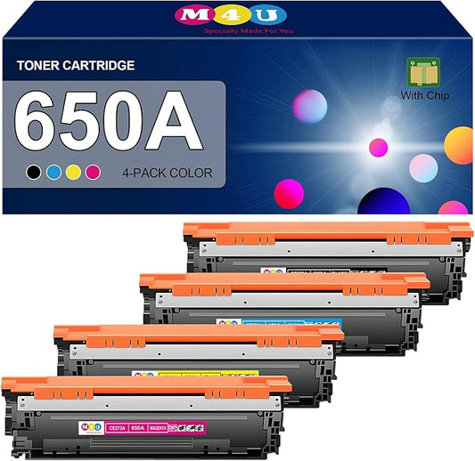 650A Toner Cartridges(with Chip) 4 Pack Compatible with 650A Toner Cartridges CE270A CE271A CE272A CE273A for Enterprise CP5525 CP5520 M750 Printer (Black Cyan Magenta Yellow)