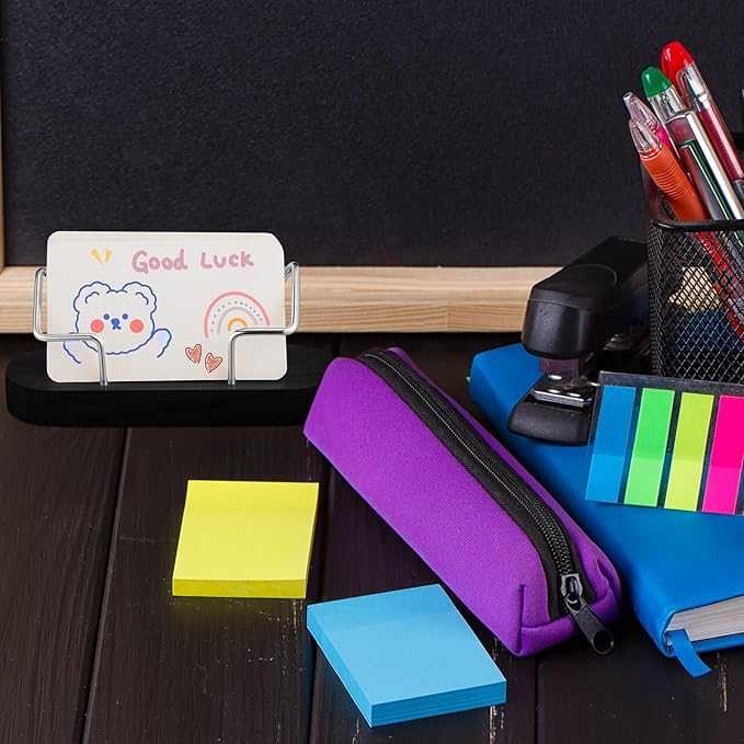 Amyhill 2 Pieces Wood Business Card Holder for Desk Wooden Business Card Display Stand Postcard Holder for Office Home Desktop (Black)