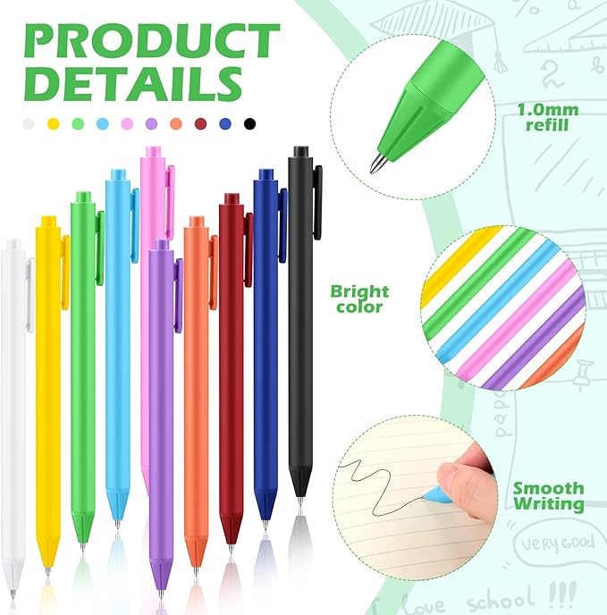 Meanplan 100 Pcs Ballpoint Pens Bulk Retractable Black Ink Pens 1mm Colorful Aesthetic Writing Supply for Journaling Note Home Business Office College Supplies, 5.7 x 0.4 Inch(Colorful,Simple Style)